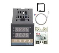 REX-C100 Temperature Controller Kit with 1M K Thermocouple Probe Cable and Solid State Relay SSR 40A | PID Intelligent Digital Thermostat Regulator | 0-400℃ Range | AC100-240V Power Supply