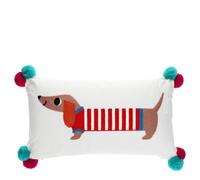Rex London Embroidered Cushion with Pom Poms - Sausage Dog