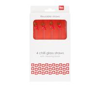 Rex London Glass Straws with Cleaning Brush (Set of 4) - Chillies | reusable