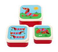 Rex London Snack Boxes (Set of 3), kids snack box, Sausage Dog | kids snack box, toddler lunch box, snack boxes for kids, reusable bento container, school meal carrier, plastic divided tray