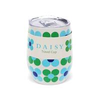 Rex London Travel Cup 350ml - Blue and Green Daisy, Leak Proof Coffee Mug, Small Flask for Hot Drinks, Portable Water Bottle, Rubber Coated Drinking Container, Commuter Accessory, Floral.