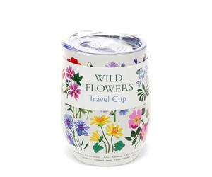 Rex London Travel Cup 350ml - Wild Flowers, Leak Proof Coffee Mug, Small Flask for Hot Drinks, Portable Water Bottle, Rubber Coated Drinking Container, Commuter Accessory, Patterned Mug.