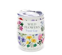 Rex London Travel Cup 350ml - Wild Flowers, Leak Proof Coffee Mug, Small Flask for Hot Drinks, Portable Water Bottle, Rubber Coated Drinking Container, Commuter Accessory, Patterned Mug.