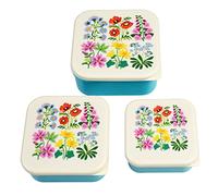 Rex London Wild Flowers Reusable BPA Free Snack Boxes (Set of 3) | kids snack box, toddler lunch box, snack boxes for kids, reusable bento container, school meal carrier, plastic divided tray