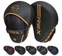 REX Punching Mitts for Men, Women, & Kids, PU Leather Focus Mitts for Martial Arts & Boxing Training, Curved Punch Mitts for Karate, Kickboxing, Krav MAGA, Muay Thai & Taekwondo (Gold)