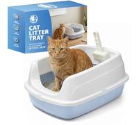 Rex & Roxy Cat Litter Tray | Litter Tray With Scoop | Cat Littering Box | Kitten Littering Trays With Open Top, Large Trays With Detachable Rim, Non Stick Surface, Splash Guards | 50x38x24cm (Blue)