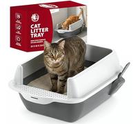 Rex & Roxy Cat Litter Tray | Litter Tray With Scoop | Cat Littering Box | Kitten Littering Trays With Open Top | Large Trays With Detachable Rim | Non Stick Surface | Splash Guards | 35 x 45 x 22cm
