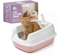 Rex & Roxy Cat Litter Tray | Litter Tray With Scoop | Cat Littering Box | Kitten Littering Trays With Open Top, Large Trays With Detachable Rim, Non Stick Surface, Splash Guards | 50x38x24cm (Pink)