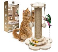 Rex & Roxy Cat Scratching Post with Natural Sisal | Sturdy Cat Scratcher for Indoor Cats | Kitten Toy with Scratching Posts, Play Platform & Toys | Easy Assembly Cat Play Post | Space Saving 45CM Tall