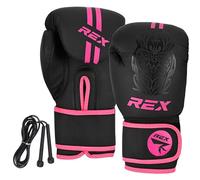 Rex Sports Boxing gloves with FREE Skipping Rope, Training gloves, Heavy duty Punching Gloves for bags and sparring training kids and adult size 2 OZ to 16 OZ (PINK/BLACK, 2 OZ)