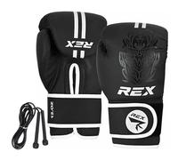 Rex Sports Boxing gloves with FREE Skipping Rope, Training gloves, Heavy duty Punching Gloves for bags and sparring training kids and adult size 2 OZ to 16 OZ (WHITE/BLACK, 8 OZ)