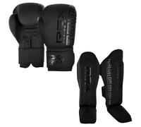 Rex Sports Boxing gloves with Shin Instep for Kickboxing Heavy duty punching gloves MMA fighting pads, Muay Endurance shinpads Sparring gloves MMA (Gloves 14oz, Shin Size Small)