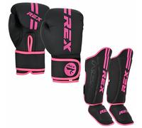 Rex Sports Boxing gloves with Shin Instep for Kickboxing Heavy duty punching gloves MMA fighting pads, Muay Endurance shinpads Sparring gloves MMA PINK (Gloves Size 10 oz, Shin Size L)