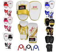 Rex Sports Boxing Set Boxing Gloves and Focus pad Set for MMA Training Martial Art Hook and Loop Sparring Set (2oz, Matt/Black)