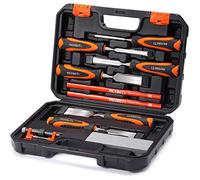 REXBETI 10pc Premium Wood Chisel Set, 6pcs Wood Chisel with 1 Honing Guide, 1 Sharpening Stone and 2 Carpenter Pencils, Heat-Treated Cr-V Alloy Blades