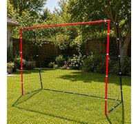 Rexco Football Goal Net 3m x 2m Portable Garden Soccer Goal - Durable Training Practice Net with Frame, Black & Red
