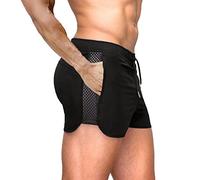 Rexcyril Men's 3 Inch Workout Running Shorts Quick Dry Gym Bodybuilding Athletic Shorts with Pockets, Black, X-Large