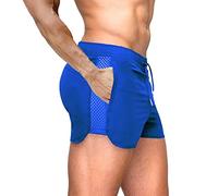 Rexcyril Men's 3 Inch Workout Running Shorts Quick Dry Gym Bodybuilding Athletic Shorts with Pockets, Blue, Large