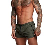 Rexcyril Men's Athletic Gym Workout Shorts 3 Inch Quick Dry Running Bodybuilding Short Shorts with Liner and Zipper Pockets, Army Green, Small