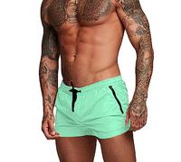 Rexcyril Men's Athletic Gym Workout Shorts 3 Inch Quick Dry Running Bodybuilding Short Shorts with Liner and Zipper Pockets, Light Green, Small