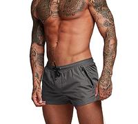 Rexcyril Men's Athletic Gym Workout Shorts 3 Inch Quick Dry Running Bodybuilding Short Shorts with Liner and Zipper Pockets, Grey, Large
