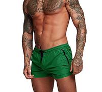 Rexcyril Men's Athletic Gym Workout Shorts 3 Inch Quick Dry Running Bodybuilding Short Shorts with Liner and Zipper Pockets, Green, Medium