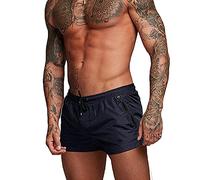 Rexcyril Men's Athletic Gym Workout Shorts 3 Inch Quick Dry Running Bodybuilding Short Shorts with Liner and Zipper Pockets, Navy, X-Large
