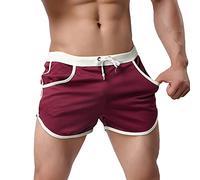 Rexcyril Men's Running Workout Bodybuilding Gym Shorts Athletic Sports Casual Short Pants, Maroon, X-Large