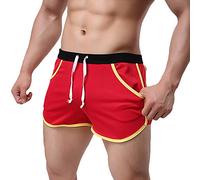 Rexcyril Men's Running Workout Bodybuilding Gym Shorts Athletic Sports Casual Short Pants, Red, Medium