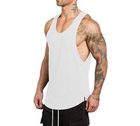 Rexcyril Men's Workout Gym Tank Top Fitness Bodybuilding Stringer Muscle Cut Sleeveless T Shirt, White, XL