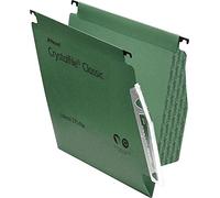 Rexel 275 Lateral Hanging Files with Tabs and Inserts, 15 mm V-base, 100 Percent Recycled Manilla, Green, Crystalfile Classic, Pack of 50, 78652