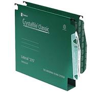 Rexel 275 Lateral Hanging Files with Tabs and Inserts, 30 mm base, 100 Percent Recycled Manilla, Green, Crystalfile Classic, Pack of 50, 78654