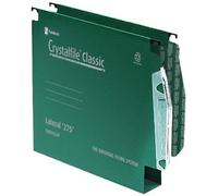Rexel 275 Lateral Hanging Files With Tabs And Inserts, 30 mm Base, 100 Percent Recycled Manilla, Green, Crystalfile Classic, Pack