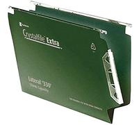 Rexel 330 Lateral Hanging Files with Tabs and Inserts, 15 mm V-base, Polypropylene, Green, Crystalfile Extra, Pack of 25, 3000121