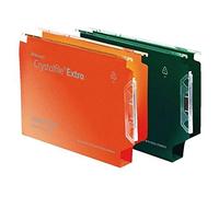 Rexel 330 Lateral Hanging Files with Tabs and Inserts, 30 mm base, Polypropylene, Green, Crystalfile Extra, Pack of 25, 3000122