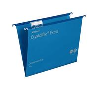 Rexel A4 Heavy Duty Suspension Files with Tabs and Inserts for Filing Cabinets, 15 mm V base, Polypropylene, Blue, Crystalfile Extra, Pack of 25, 70636