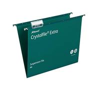 Rexel A4 Heavy Duty Suspension Files with Tabs and Inserts for Filing Cabinets, 15 mm V base, Polypropylene, Green, Crystalfile Extra, Pack of 25, 70634