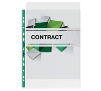 Rexel Punched Pockets 12265 A4 Glass Clear Polypropylene 90 Micron Green Spine Pack of 100