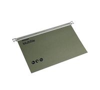 Rexel A4 Suspension Files with Tabs and Inserts for Filing Cabinets, 15 mm V-base, 100 Percent Recycled Manilla, Green, Multifile, Pack of 50, 78617