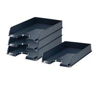 Rexel Choices A4 Letter Tray, Stackable & Stepped Document Organiser with Textured Sides, Label Area, Sturdy Plastic, Black, Pack of 4, 2115735