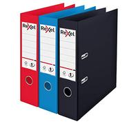Rexel Choices A4 Lever Arch Files, 3-Pack Assorted Colors (Black, Red, Blue), Durable Plastic on Board, Patented No.1 Locking Mechanism, Replaceable Spine Labels, Ring Binder, Office File Organizer