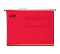 ACCO Rexel Classic Suspension Files Foolscap Reinforced 15mm V-Base 100% Recycled Red Pack of 25
