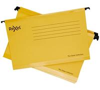 Rexel Classic Foolscap Suspension Files – 15 mm V-base, 100% Recycled, Yellow Pack of 25