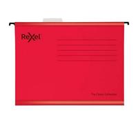 ACCO Rexel Classic Suspension Files Foolscap Reinforced 15mm V-Base 100% Recycled Red Pack of 25