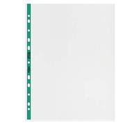 Rexel Punched Pockets 12265 A4 Glass Clear Polypropylene 90 Micron Green Spine Pack of 100