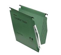 Rexel 275 Lateral Hanging Files With Tabs And Inserts, 15 mm V-Base, 100 Percent Recycled Manilla, Green, Crystalfile Classic,