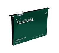 Rexel Foolscap Heavy Duty Suspension Files with Tabs and Inserts for Filing Cabinets, 50 mm base, Polypropylene, Green, Crystalfile Extra, Pack of 25, 3000112