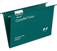 Rexel Foolscap Heavy Duty Suspension Files with Tabs and Inserts for Filing Cabinets, 15 mm base, Polypropylene, Green, Crystalfile Extra, Pack of 25, 70628