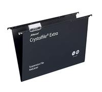 Rexel Foolscap Heavy Duty Suspension Files with Tabs and Inserts for Filing Cabinets, 15 mm base, Polypropylene, Black, Crystalfile Extra, Pack of 25, 3000080
