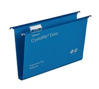 Rexel Foolscap Heavy Duty Suspension Files with Tabs and Inserts for Filing Cabinets, 30 mm base, Polypropylene, Blue, Crystalfile Extra, Pack of 25, 70633